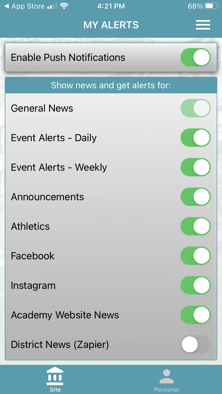 List of notification options
